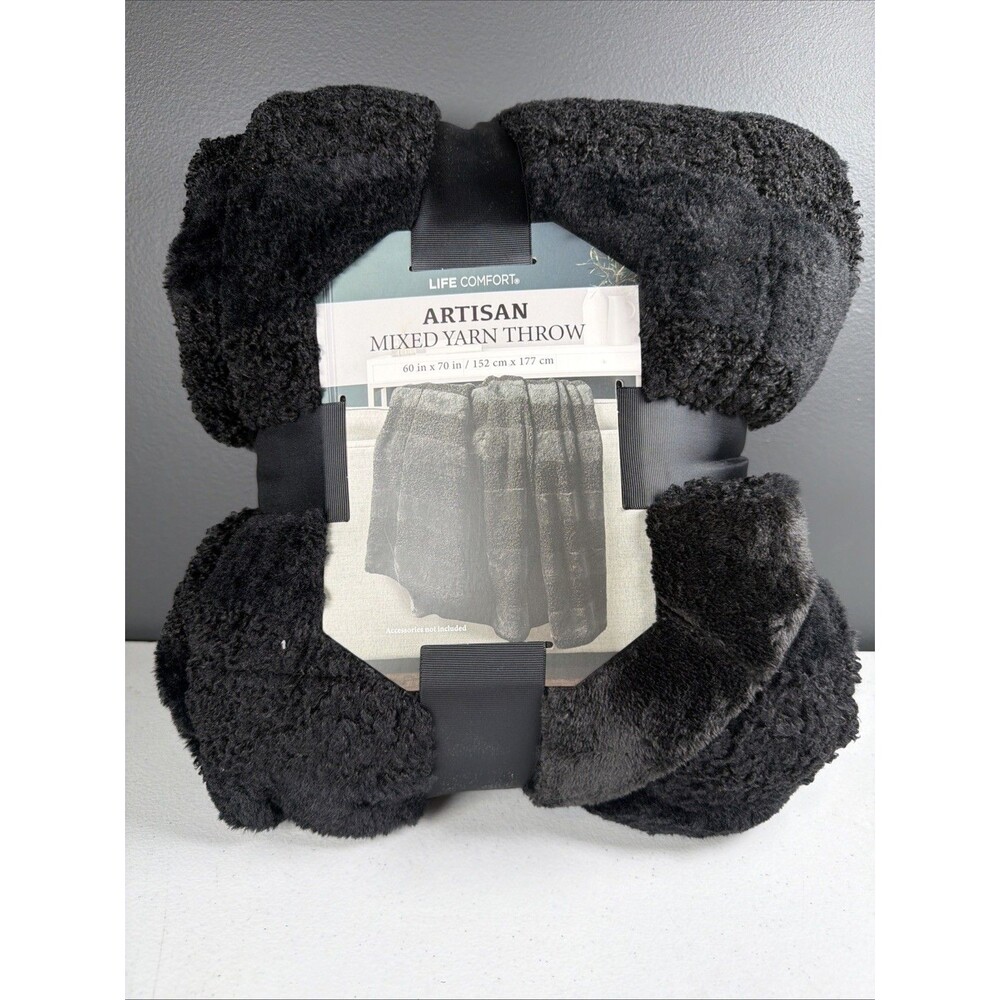 Life Comfort Artisan Mixed Yarn Throw 60" X 70" Luxury Black